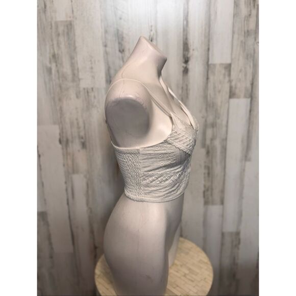 Rebellion White Lace Smocked Crop Top | Boho Spaghetti Strap Bralette Style – Si - Picture 7 of 7